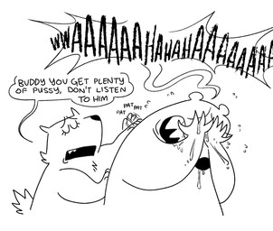 anthro bodily_fluids crying dialogue eyes_closed female hand_on_face male patting snot solo tears text twistcmyk twist_(twistcmyk) bear mammal black_and_white english_text monochrome