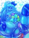 anthro areola blue_eyes blue_hair blue_nipples breasts clitoris clothing egg egg_bulge egg_insertion female genitals hair heart_eyes heart_symbol iridescent iridescent_body iridescent_slime legwear long_hair nipples nude oviposition ovipositor pussy ribbons smile solo spread_legs spreading stockings tentacle_ovipositor tentacles thick_thighs translucent translucent_body translucent_tentacles pastelletta goo_creature lagomorph leporid mammal rabbit 2016 colorful_theme hi_res