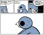 ambiguous_gender anthro beak bodily_fluids dialogue duo humor shocked speech_bubble sweat text truth_or_dare what nedroid beartato reginald_(nedroid) avian bear bird mammal 2008 comic english_text