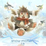 3_toes anthro barefoot brown_body brown_fur claws cloak clothed clothing feet fur group male orange_eyes pawpads scarf snowflake soles solo_focus tan_body tan_fur toes topless whiskers winter young young_anthro bemani konami sound_voltex yukito-kun canid canine canis domestic_dog mammal 1:1 official_art