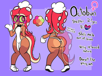 apron big_butt bodily_fluids bow_tie breasts brown_body butt chef_hat clothing drooling eyelashes female food footwear front_view gloves green_sclera hair handwear hat headgear headwear panties pseudo_hair purple_background purple_eyes rear_view red_hair saliva shoes simple_background solo tail tentacle_hair tentacle_tail tentacles text thick_thighs underwear unusual_anatomy unusual_tail white_clothing white_footwear white_gloves white_handwear white_panties white_shoes white_underwear wide_hips octo_toaster nintendo splatoon fan_character octobun_(octo_toaster) animal_humanoid aquatic aquatic_humanoid cephalopod cephalopod_humanoid food_creature food_humanoid humanoid mollusk mollusk_humanoid octarian octoling octopus_humanoid 4:3 english_text hi_res