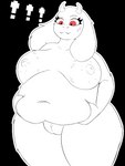 anthro belly big_belly bodily_fluids breasts female floppy_ears genitals hand_on_belly horn lop_ears obese obese_female overweight overweight_female pussy red_eyes solo sweat white_body worried mcerror undertale undertale_(series) toriel boss_monster_(undertale) bovid caprine mammal 3:4 absurd_res hi_res