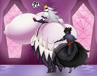 alcohol anthro areola_outline balls beverage big_balls big_breasts big_butt big_penis bottomwear breasts butt butt_grab clothing container cup dress drinking_glass duo exclamation_point female genitals glass glass_container glass_cup grey_body hair hand_on_butt huge_balls huge_breasts huge_butt huge_hips huge_penis huge_thighs hyper hyper_balls hyper_breasts hyper_butt hyper_genitalia hyper_penis jacket larger_female male male/female multicolored_hair nipple_outline one_eye_closed pants penis question_mark red_sclera size_difference smaller_male smile thick_thighs topwear two_tone_hair white_body white_eyes wide_hips wine wine_glass shad0wcimmerian hellaverse helluva_boss stella_(helluva_boss) avian bird canid canine canis mammal owl owl_demon wolf hi_res