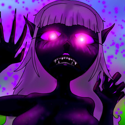 big_breasts blush blush_lines breasts claws endergirl fangs female hair long_hair pointy_ears purple_body purple_eyes purple_hair sharp_teeth solo teeth 10grimmm10 microsoft minecraft mojang xbox_game_studios enderman humanoid 1:1 hi_res