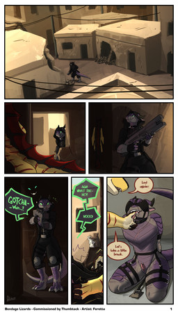 animal_genitalia arms_tied arms_tied_behind_back bdsm black_body black_skin bondage bound collar dialogue facial_scar genital_slit genitals green_eyes grey_body grey_skin gun male male/male male_penetrated male_penetrating male_penetrating_male penetration purple_body purple_skin ranged_weapon rifle scar sex submissive submissive_male text tongue_grab weapon white_body white_skin yellow_body yellow_skin feretta mythology dragon mythological_creature mythological_scalie scalie 2025 absurd_res comic english_text hi_res