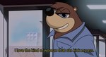 anthro black_nose blue_clothing blue_eyes brown_body brown_fur building clothed clothing dialogue fur head_tuft male parody shirt solo topwear tuft window skelly_doll banjo-kazooie cowboy_bebop rareware banjo_(banjo-kazooie) bear mammal digital_media_(artwork) hi_res