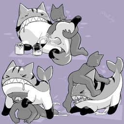 anal anal_penetration animal_genitalia animal_penis anthro anus balls bestiality blowhole blowhole_penetration blush bodily_fluids butt cetacean_genitalia cetacean_penis container cum cum_drip cum_inflation cum_inside cumshot dripping duo ejaculation erection excessive_cum excessive_genital_fluids faceless_anthro faceless_character faceless_human faceless_male feral feral_on_top feral_penetrated fin genital_fluids genitals hair heart_symbol inflation interspecies jar leaking_cum leg_markings male male/male male_penetrated male_penetrating male_penetrating_male markings milking_cum nude open_mouth penetration penile penis penis_milking pointy_ears sex sharp_teeth simple_background smile socks_(marking) striped_markings stripes tail tail_fin tapering_penis teeth tongue vexedcalyx ponos_corp. the_battle_cats whale_cat aquatic cetacean human humanoid mammal 1:1 digital_drawing_(artwork) digital_media_(artwork) hi_res monochrome