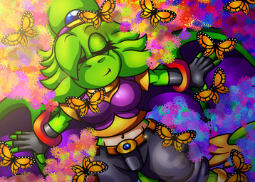 accessory anthro arms_stretched bangs belt belt_buckle bottomwear bracelet buckle cargo_shorts clothing dragon_wings eyes_closed feathers female fingerless_gloves flower_field gloves green_body hair handwear headband high-angle_view jewelry lime_green long_tail lying midriff multicolored_body multicolored_clothing multicolored_shirt multicolored_topwear nature nature_background navel necklace on_back peaceful_scenery ponytail prehensile_tail relaxing shirt short_hair shorts smile solo spread_wings tail tied_hair topwear two_tone_body two_tone_clothing two_tone_shirt two_tone_topwear wings spdy4 mythology arrow_(spdy4) arrow_the_dragon arrow_xiang_long arthropod butterfly couatl dragon eastern_dragon feathered_scalie feathered_snake hybrid insect lepidopteran mythological_creature mythological_scalie reptile scalie snake absurd_res digital_media_(artwork) hi_res