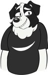 anthro black_body black_clothing black_ears black_eyes black_fur black_nose black_shirt black_t-shirt black_topwear clothing fur hair half-closed_eyes male multicolored_body multicolored_clothing multicolored_fur multicolored_shirt multicolored_t-shirt multicolored_topwear narrowed_eyes shirt smile solo t-shirt teeth topwear two_tone_body two_tone_clothing two_tone_fur two_tone_shirt two_tone_t-shirt two_tone_topwear white_body white_clothing white_fur white_hair white_shirt white_t-shirt white_topwear beargarbage bluey_(series) mackenzie's_dad_(bluey) border_collie canid canine canis collie domestic_dog herding_dog mammal pastoral_dog sheepdog 2024 digital_media_(artwork) hi_res