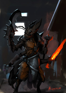 ambiguous_gender antennae_(anatomy) anthro armor armor_plates arthropod_abdomen chainmail clothing gloves handwear holding_object holding_weapon weapon gaertan ant arthropod hymenopteran insect colored digital_drawing_(artwork) digital_media_(artwork) digital_painting_(artwork) hi_res painting_(artwork) shaded