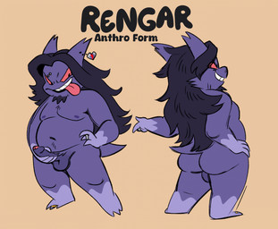 balls butt darkened_balls darkened_genitalia darkened_penis digit_ring feet foreskin genitals hair hand_on_hip holding_penis humanoid_genitalia humanoid_penis jewelry long_hair male nude overweight overweight_male penis pokemorph ring solo kandykanejames nintendo pokemon rengar_(reanyx3) generation_1_pokemon gengar humanoid pokemon_(species) hi_res model_sheet