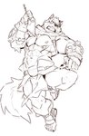 5_toes abs anthro armor bottomwear claws clothing feet footwear loincloth male melee_weapon muscular muscular_anthro muscular_male nipples pecs polearm sandals shoes simple_background solo spear toe_claws toes unconvincing_armor weapon white_background heylaw21 crave_saga hakuma_(crave_saga) canid canine canis mammal wolf absurd_res black_and_white hi_res monochrome sketch