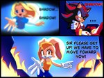 adolescent aged_up anthro blood bodily_fluids clothing female fire group hallucination light male simple_background text trio wounded young blue_archer_(artist) sega sonic_the_hedgehog_(series) cream_the_rabbit maria_robotnik shadow_the_hedgehog human mammal absurd_res colored comic english_text hi_res lighting