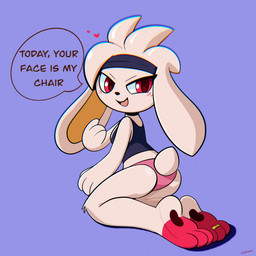 3_fingers 3_toes accessory anthro biped black_nose blush blush_lines bra butt clothed clothing dialogue digit_ring feet female female_anthro fingers floppy_ears fur headband hindpaw jewelry on_lap open_mouth open_smile panties paws pokemorph purple_background red_eyes ring simple_background smile soles solo sports_bra tail text toe_ring toes underwear white_body white_fur toon_draw toon_pinups nintendo pokemon soles_the_raboot generation_8_pokemon lagomorph mammal pokemon_(species) raboot 1:1 2024 english_text hi_res