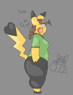 anthro black_ears black_tail blush blush_stickers breasts brown_hair butt clothing cosplay_pikachu_(costume) dipstick_ears ear_markings eyewear female fur glasses green_clothing green_shirt green_topwear hair long_ears long_tail multicolored_ears pigtails pokemorph red_cheeks round_glasses shirt side_view slightly_chubby slightly_chubby_female spiral_glasses standing tail thick_thighs topwear two_tone_ears two_tone_tail yellow_body yellow_ears yellow_fur yellow_tail jurynav nintendo pokemon cosplay_pikachu_(character) pikachu_ph._d generation_1_pokemon pikachu pokemon_(species) hi_res