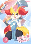 absurd_res anthro ari_the_talonflame bent_legs blush braixen comic cover cover_art cover_page ellie_the_braixen english_text eyelashes generation_6_pokemon girly heart_eyes heart_font heart_symbol hi_res looking_surprised nikkibunn nintendo number open_mouth pink_text pokemon pokemon_(species) solo talonflame text