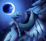 anthro breasts claws detailed_background female horn light moon moonlight mountain nipples non-mammal_breasts nude outside rock sky snow solo spikes star wings hiorou mythology isolda_(vina_x_avi) dragon mythological_creature mythological_scalie scalie