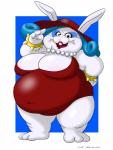 anthro belly big_belly clothing eyeshadow female hat headgear headwear jewelry lipstick makeup necklace one-piece_swimsuit overweight overweight_anthro overweight_female solo swimwear neko_no_hito mario_bros nintendo super_mario_odyssey broodal madame_broode lagomorph leporid mammal rabbit