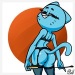 anthro blue_body blue_fur butt clothing female fur lingerie mature_anthro mature_female simple_background solo tail fourball cartoon_network the_amazing_world_of_gumball nicole_watterson domestic_cat felid feline felis mammal 1:1 2024 absurd_res digital_media_(artwork) hi_res