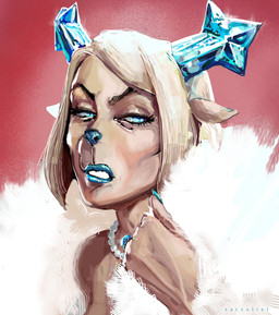 anthro antlers blonde_hair blue_eyes blue_lipstick blue_nose colored_nails eyelashes female frown gem hair horn jewelry lipstick makeup nails necklace pearl_(gem) pearl_necklace ring scowl simple_background solo zarzaliel deltarune undertale_(series) carol_holiday deer mammal 2025 absurd_res headshot_portrait hi_res portrait signature