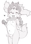 5_fingers anthro balls clothing erection eyes_closed fangs fingers fist foreskin genitals gloves hair handwear happy humanoid_genitalia humanoid_penis jumping male mostly_nude_male navel nipples open_mouth penis scarf simple_background solo tail teeth white_background young young_anthro young_male akaighoul gundam gundam_build_divers_re:rise freddie_(gundam_build_divers_re:rise) canid canine canis domestic_dog mammal 2025 greyscale hi_res monochrome