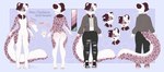 anthro biped bottomwear clothed clothing featureless_crotch footwear hair jacket looking_at_viewer male nude pants paws pose shirt shoes short_hair smile smiling_at_viewer solo tail text topwear torn_clothing tserera prince_kaydence felid mammal pantherine snow_leopard 2024 artist_name english_text hi_res model_sheet