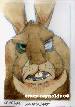 ambiguous_gender black_text blind_eye brown_body brown_fur buckteeth feral fur green_eyes solo teeth text toony whiskers calicougar watership_down general_woundwort lagomorph leporid mammal rabbit 2008 bust_portrait character_name handwritten_text low_res painting_(artwork) portrait watercolor_(artwork)