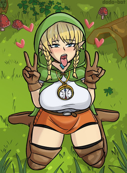 big_breasts blonde_hair blue_eyes blush blush_lines boots bottomwear breasts brown_boots brown_clothing brown_footwear brown_gloves brown_handwear clothed clothing eyelashes female footwear front_view gesture gloves green_hood hair hand_gesture handwear heart_symbol huge_breasts humanoid_pointy_ears knee_boots knee_highs kneeling legwear looking_at_viewer not_furry open_mouth orange_bottomwear orange_clothing orange_skirt pointy_ears shoes skirt solo tan_body tan_skin thick_thighs tongue tongue_out topwear v_sign white_clothing white_topwear wide_hips dodo-bot hyrule_warriors nintendo the_legend_of_zelda linkle humanoid hylian hi_res