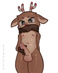 5_fingers anthro antlers balls black_eyes brown_body brown_fur brown_scarf erection fingers front_view fur genitals glans hand_behind_back hooved_fingers hooves horn humanoid_genitalia humanoid_penis looking_at_viewer male masturbation mostly_nude nipples penile penile_masturbation penis pink_glans pink_nipples pupils red_antlers red_nose scarf scarf_only solo standing striped_antlers tan_balls tan_body tan_fur tan_inner_ear tan_penis thick_thighs white_antlers white_pupils vcrcade dandy's_world rudie_(dandy's_world) deer mammal new_world_deer reindeer 2025 hi_res