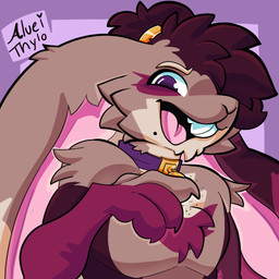 anthro brown_body brown_fur collar fur male solo thylo_(aluei) aluei domestic_rabbit flemish_giant lagomorph leporid mammal oryctolagus rabbit 1:1 hi_res