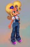 2018 accessory activision anthro bandicoot biped blonde_hair clothed clothing coco_bandicoot crash_bandicoot_(series) digital_media_(artwork) eyeshadow female flo flower flower_in_hair footwear fully_clothed green_eyes hair hair_accessory hi_res long_hair makeup mammal marsupial open_mouth overalls plant shirt shoes simple_background solo standing topwear