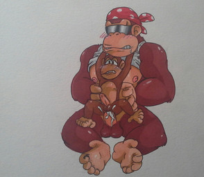 5_fingers 5_toes abs anal anal_penetration animal_genitalia anthro balls barefoot biceps big_muscles blush bodily_fluids brown_body brown_fur clenched_teeth clothed clothing cum cum_in_ass cum_inside dominant duo erection eyewear feet fingers fur genital_fluids genitals glasses hair headgear headkerchief headwear humanoid_genitalia humanoid_penis kerchief larger_dom larger_male male male/male male_penetrated male_penetrating male_penetrating_male muscular muscular_male nipples nude orgasm pecs penetration penis prehensile_feet sex shirt simple_background size_difference smaller_male sunglasses sweat tank_top teeth toes topwear bowserboy101 donkey_kong_(series) mario_bros nintendo diddy_kong funky_kong ape gorilla haplorhine kong mammal monkey primate hi_res incest_(lore)