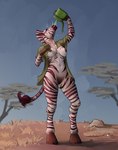 anthro breasts canteen crotch_tuft female genitals hooves navel nipples pussy solo tuft water hattonslayden equid equine mammal zebra hi_res