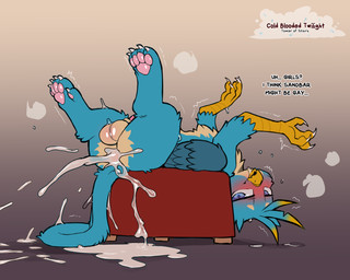 after_anal after_sex anus balls blue_body bodily_fluids butt claws cum cum_expulsion cum_in_ass cum_inside feathered_wings feathers feral fur genital_fluids genitals leaking_cum looking_at_viewer lying male on_back penis pupils quadruped simple_background smile solo tail text thick_thighs twitching underpaw wings cold-blooded-twilight friendship_is_magic hasbro my_little_pony mythology gallus_(mlp) avian gryphon mythological_avian mythological_creature 2026 5:4 english_text hi_res