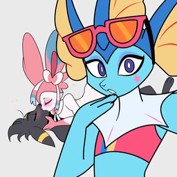 anthro anthro_on_anthro biped black_body black_ears black_fur black_hair black_nose blue_body blue_fur blush bow_(anatomy) bubble circle_(marking) clothed clothed_anthro clothed_female clothing dipstick_ears drunk drunk_bubble ear_markings eyes_closed eyewear eyewear_on_head female female_anthro femboy french_kissing frill_(anatomy) fur group hair holding_head kiss_on_lips kissing looking_at_viewer making_out male male/male male_anthro markings multicolored_body multicolored_ears multicolored_fur pink_body pink_ears pink_fur pink_inner_ear pokemorph red_nose ribbons_(anatomy) ring_(marking) simple_background standing star substance_intoxication sunglasses sunglasses_on_head trio wearing_sunglasses white_background white_body white_fur yellow_body yellow_fur yellow_markings konaka_madesi odeko-yma third-party_edit nintendo pokemon lucky_(odeko-yma) pix_(odeko-yma) vivian_(odeko-yma) eeveelution generation_1_pokemon generation_2_pokemon generation_6_pokemon pokemon_(species) sylveon umbreon vaporeon 1:1 2026 animated no_sound short_playtime video
