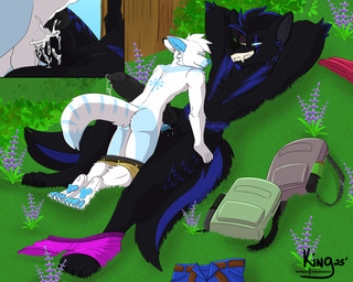 animal_genitalia animal_penis anthro anthro_on_anthro anthro_penetrated anthro_penetrating anthro_penetrating_anthro balls bodily_fluids bottomwear bottomwear_down canine_genitalia canine_penis close-up clothed clothing clothing_around_one_leg cum cum_in_sheath duo erection fangs genital_fluids genitals hiking knot knotted_penis lycanthropy male male/male male_penetrated male_penetrating male_penetrating_male outdoor_nudity outside outside_sex pants pants_down partially_clothed penetration penile penile_penetration penis sex sheath sheath_penetration sheath_play teeth underwear underwear_around_one_leg underwear_down kingdraws mythology canid canine fox mammal mythological_canine mythological_creature werecanid werecanine werecreature werewolf 5:4 hi_res