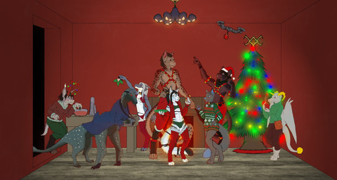 accidental_holly ambiguous_gender anthro bell bell_harness bikini bottomless bra chandelier christmas_clothing christmas_decorations christmas_lights christmas_tree clothed clothing drone eyewear eyewear_on_head female fireplace fur-trimmed_boots goggles goggles_on_head green_bra green_clothing green_panties green_sweater green_topwear green_underwear harness holidays holly_(plant) jacket jingle_bell jingle_bell_harness legwear male ornament panties party plant red_bikini red_bikini_bottom red_bikini_top red_clothing red_jacket red_room red_swimwear red_topwear skimpy sweater sweater_only swimwear thigh_highs topwear topwear_only tree two-piece_swimsuit ugly_sweater underwear frostwyrm102 christmas mythology april_dawn jacqueline_knight_(jackknight) nel'zios ravitala_dazer scott_(redtint) caracal caracal_(genus) domestic_cat dragon dragon_taur felid feline felis leopard lion mammal mythological_creature mythological_scalie pantherine scalie taur 2023