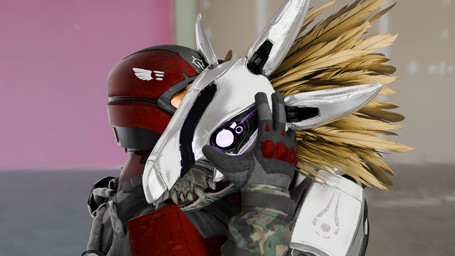 3_fingers 5_fingers anthro camo claws duo face_covered faceless_character faceless_human faceless_male feather_hair feathered_crest feathers female female_anthro female_on_human finger_claws fingers full_armor glowing glowing_eyes grey_body hand_on_back hand_on_face head_crest hug human_on_anthro interspecies male male/female male_human male_on_anthro odst pink_eyes pseudo_hair romantic romantic_couple sharp_teeth swords_of_sanghelios teeth unsc xenophilia yellow_body yellow_feathers synca pickle_juice_(modeler) halo_(series) microsoft xbox_game_studios syn_cah alien avian human kig-yar mammal scalie t'vaoan 16:9 3d_(artwork) colored digital_media_(artwork) hi_res widescreen