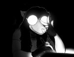 adjusting_glasses anthro creating_art drawing_tablet electronics eyewear female female_anthro glasses hand_on_glasses opaque_glasses scary_shiny_glasses smile smirk solo hladilnik marylin_(hladilnik) american_opossum mammal marsupial 2021 black_and_white hi_res monochrome