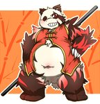 anthro belly fur kemono male navel one_eye_closed overweight overweight_anthro overweight_male red_body red_fur scar solo weapon white_body white_fur wink chiro_(artist) fanfan bear giant_panda mammal 2010