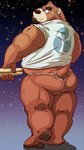 anthro asian_clothing belly brown_body brown_fur butt clothing east_asian_clothing fundoshi fur humanoid_hands japanese_clothing kemono male overweight overweight_anthro overweight_male shirt solo topwear underwear raichoclub bear mammal 2019 hi_res