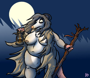 anthro breasts clothing female genitals lamp lantern looking_at_viewer moon navel night nipples overweight overweight_anthro overweight_female solo staff torn_clothing vulva stx70 american_opossum mammal marsupial virginia_opossum 2016 alpha_channel