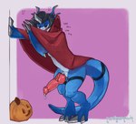 2021 absurd_res anthro bandai_namco black_hair blue_body blue_scales bodily_fluids bubble cape cape_only claws clothing costume digimon digimon_(species) dripping drunk drunk_bubble erection finger_claws flamedramon food fruit genital_fluids genitals grey_claws grey_horn hair hi_res horn jack-o'-lantern knot laugh leaning leaning_on_wall male mostly_nude multicolored_body multicolored_scales open_mouth penile_spines penis pink_background pink_knot pink_penis pink_tongue plant precum precum_drip pumpkin red_cape red_clothing red_eyes redishdragie scales signature simple_background solo standing substance_intoxication tail teeth toe_claws tongue two_tone_body two_tone_scales vampire_costume vein veiny_knot veiny_penis white_background white_body white_scales