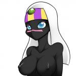 black_body black_skin blue_eyes breasts female hair nipples not_furry simple_background solo white_background white_hair kloudmutt duck_dodgers warner_brothers queen_tyr'ahnee alien alien_humanoid humanoid martian 1:1 digital_media_(artwork) grandfathered_content hi_res