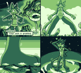 4_fingers 4_toes ambiguous_gender anthro biped body_size_growth building city cloud dipstick_tail dragon_ball_(object) duo exclamation_point feet fingers fur game_boy_theme gesture giga glowing growth hand_gesture hand_on_hip heart_symbol looking_down low-angle_view macro male markings navel noseless one_eye_closed shaking shocked size_transformation slim_ambiguous slim_anthro tail tail_markings text toes tongue tongue_out transformation trembling v_sign whiskers wink veejaybees dragon_ball mythology jesse_(nanogotchi) shenron dragon felid feline mammal mythological_creature mythological_scalie scalie 2025 comic digital_media_(artwork) english_text green_and_white green_monochrome green_theme hi_res monochrome pixel_(artwork) sequence trans_(lore) trans_woman_(lore)