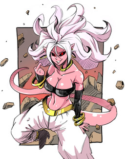 bare_shoulders black_nails black_sclera colored_nails ear_piercing female grin hair humanoid_pointy_ears long_hair looking_at_viewer nails not_furry piercing pink_body pink_skin pink_tail pointy_ears red_eyes rock smile solo tail teeth white_hair anaugi dragon_ball dragon_ball_fighterz android_21 majin_android_21 alien alien_humanoid humanoid majin 2018 absurd_res hi_res