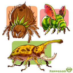 ambiguous_gender banana brown_body coconut drupe_(fruit) feral food fruit green_body melon plant watermelon wings yellow_body rappenem arachnid arthropod bee beetle elemental_creature flora_fauna food_creature hymenopteran insect living_fruit rhinoceros_beetle scarabaeid spider 1:1 absurd_res clip_studio_paint_(artwork) digital_media_(artwork) hi_res