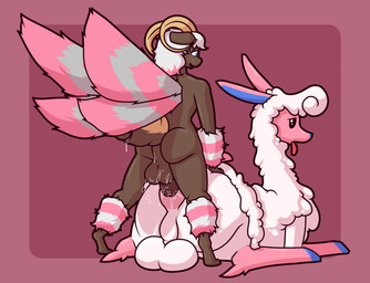 anal anal_penetration anthro anthro_on_feral anthro_penetrating anthro_penetrating_feral anus arthropod_abdomen arthropod_abdomen_anus back_wings balls bestiality big_balls bodily_fluids dominant duo feral feral_penetrated from_behind_position fur genitals grey_body grey_fur larger_dom larger_male larger_penetrated looking_back looking_pleasured male male/male moth_antennae penetration penis pink_body pink_fur sex simple_background size_difference smaller_male striped_body striped_fur stripes sweat sweaty_genitalia tongue tongue_out white_body white_fur wings ikakins palworld pocketpair sawyer_(reese_n_sawyer) arthropod bovid caprine goat hybrid insect lepidopteran mammal melpaca moth pal_(species) hi_res