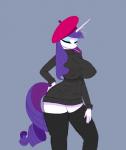anthro anthrofied beret big_breasts boots breasts cigarette clothing cocaine-leopard conditional_dnp equid equine eyeshadow female footwear friendship_is_magic hair hasbro hat headgear headwear horn legwear makeup mammal my_little_pony mythological_creature mythological_equine mythology purple_hair rarity_(mlp) smoke smoking solo sweater thigh_boots thigh_highs topwear unicorn