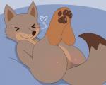 4_toes >_< ambiguous_gender big_butt blush brown_body brown_fur butt daww eyes_closed feet feral fur heart_symbol huge_butt legs_up pawpads paws presenting soles solo toes acstlu facebook facebook_stickers facebook_fox canid canine fox mammal 2015 digital_media_(artwork) hi_res